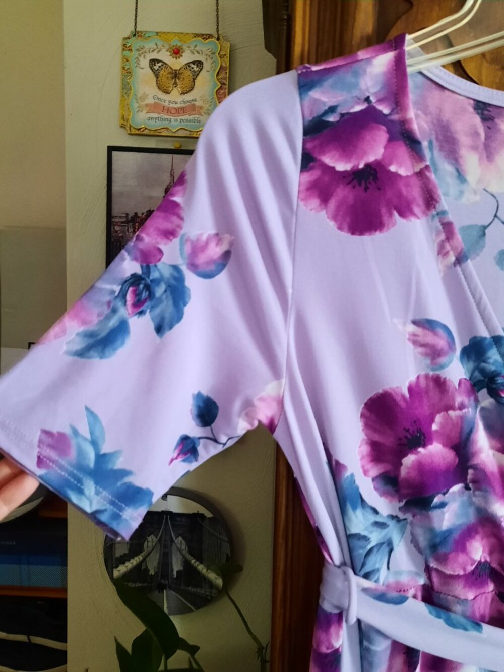 Floral High Low Faux Wrap Maternity & Nursing Dress - Lavender Size M - Picture 4 of 16